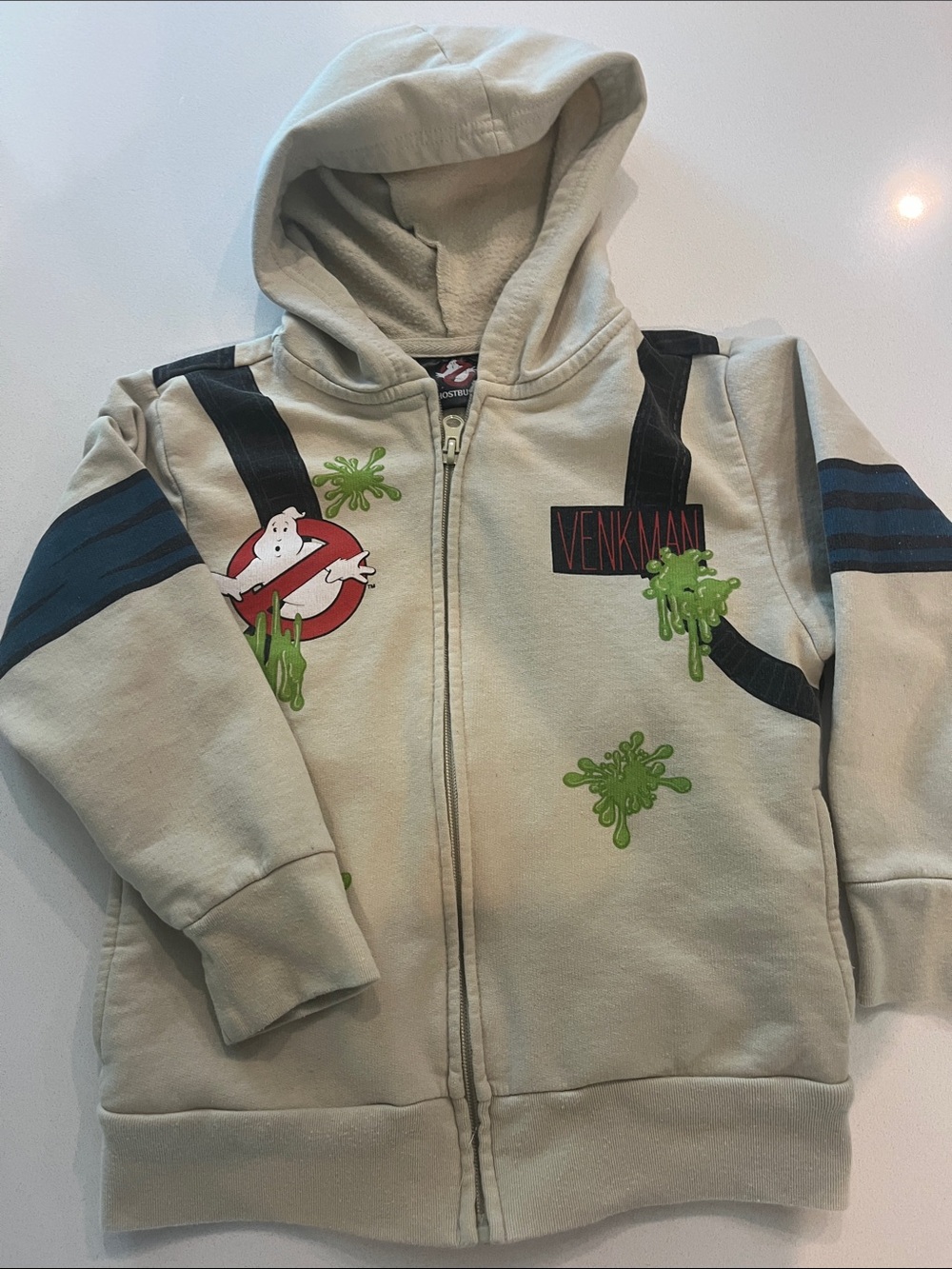 Ghostbusters 'Venkman' Kids Hoodie Zip - Light Gray with Green Slime